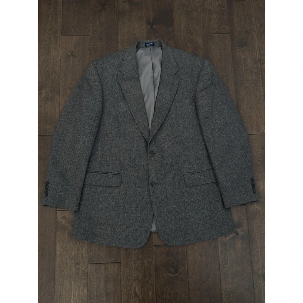 Meeting Street Sport Coat 44R Gray Herringbone Tweed 100% Lambwool Blazer Jacket